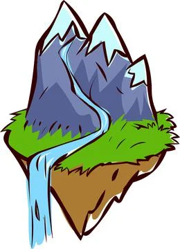 Floating Island mountain river Stock Illustration