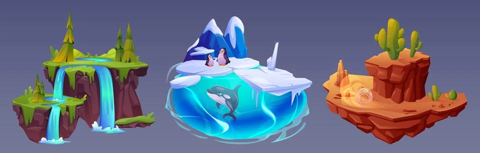 Floating island platform for game ui design. Illustrazione stock