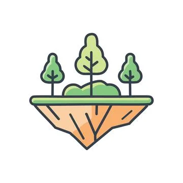 Floating island. Three trees on a clifftop island, isolated and surrounded .. Stock Illustration