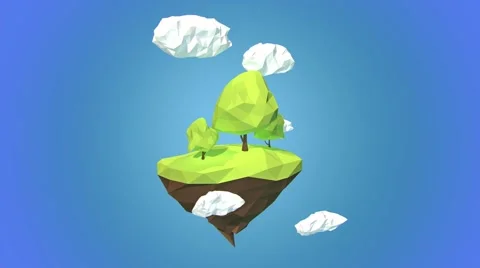 Floating island with trees and clouds in the sky Stock-Footage 57968479