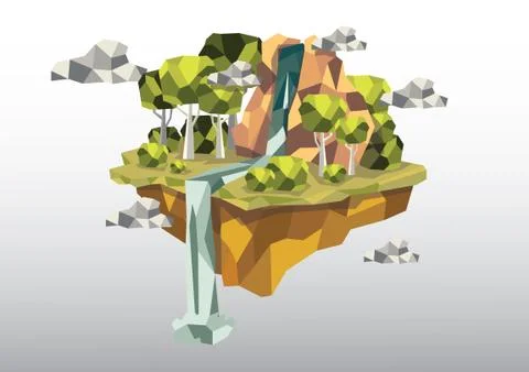 Floating island with waterfall Stock Illustration