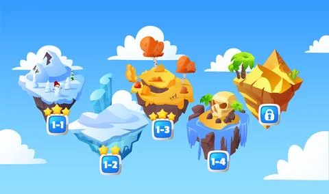 Floating islands adventure game vector illustration 스톡 일러스트