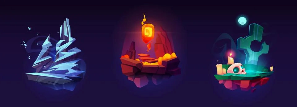 Floating islands, game background, level design Stock Illustration