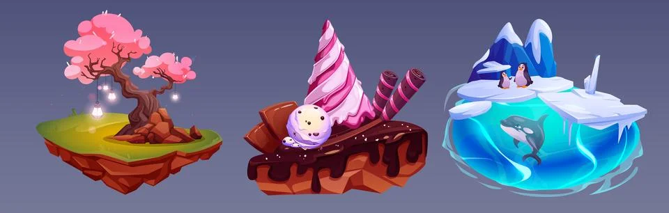 Floating islands set isolated on background イラスト素材