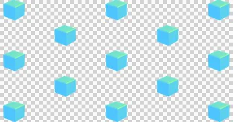 Floating isometric cube pattern is forming on transparent background, showing 写真素材