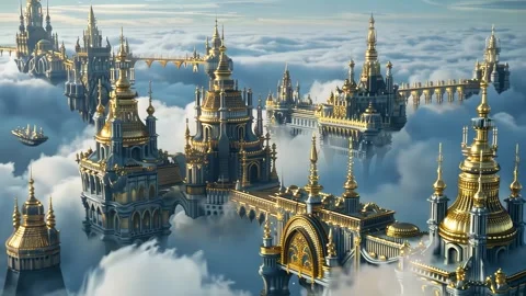 Floating Kingdom Above the Clouds - Dreamy 4K Animation Loop  Description Stock Footage 306125308