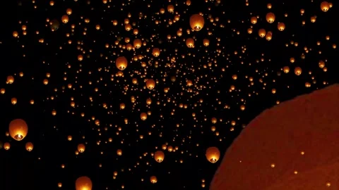 Floating lantern. A large group of Chinese flying lanterns. Chinese sky lan.. Stock Footage 290074976