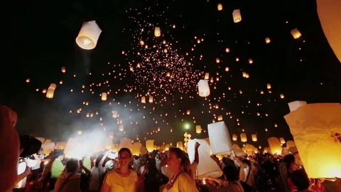Floating lantern, YeePeng, Firework Festival Stock Footage 76697955
