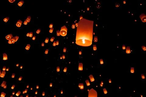 Floating lantern, Yi Peng Balloon Festival in Chiangmai Thailand. Stock Photos