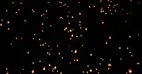 Floating Lanterns Fill the Night Sky at Yi Peng Festival in Chiangmai, Thai.. Stock Footage 71358713