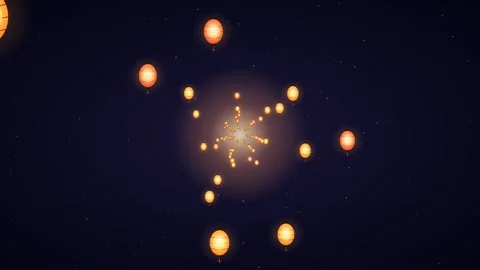 Floating lanterns fill the night sky in a bright display Stock Footage 337069552