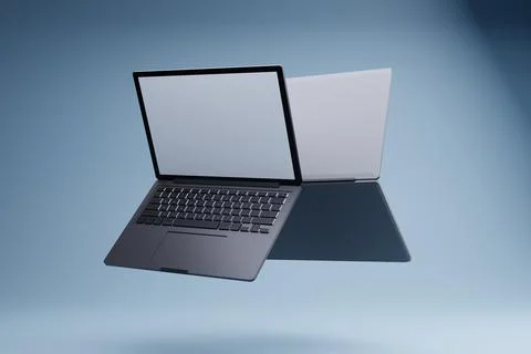 Floating laptop mockup, studio, blank screen, website design Stock Illustration