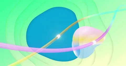 Floating large blue shape sitting left of center on digital canvas, showing rod, Stock Illustration