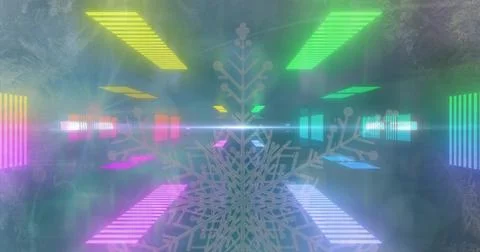 Floating large ornate translucent snowflake hovering, glowing in virtual Stock Illustration