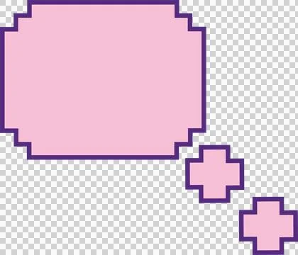 Floating large pink 8-bit thought cloud with purple outline, two bubbles on Stock Illustration