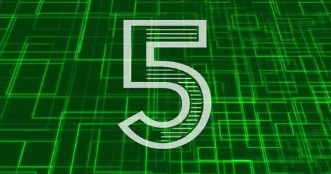 Floating large semi-transparent white numeral '5' showing hatch lines over green Stock Illustration