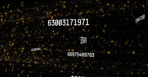 Floating large white number string 63003171971 rotating in dark data space, with イラスト素材