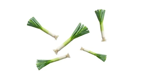 Floating leeks isolated on white Stock Footage 339340521
