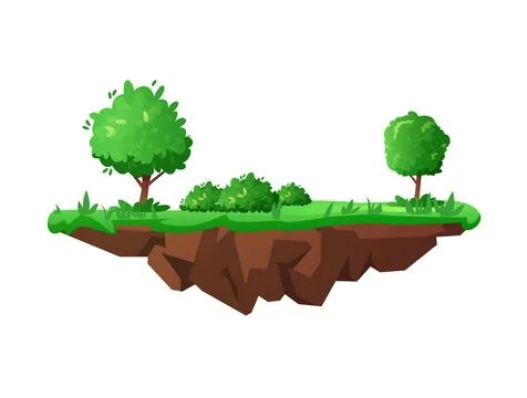 Floating level platform green lawn and trees flat style, vector illustration 스톡 일러스트