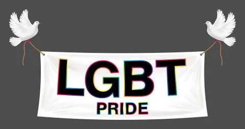 Floating LGBT pride banner with two pigeon Stock Illustration