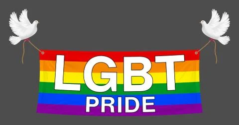 Floating LGBT pride banner with two pigeons Stock Illustration