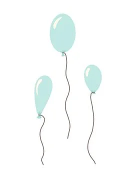 Floating light blue balloons with slender strings in a minimalist hand drawn Stock Illustration