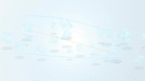 Floating light blue translucent cubes move gently against soft white backgr.. Видео 340560484