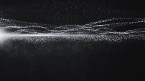 Floating light particles forming digital wave motion on black background. 스톡 동영상 342753175