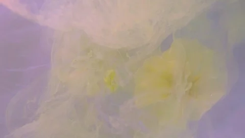 Floating light yellow flowers slowly enveloped in beige color ink Stock Footage 86363837