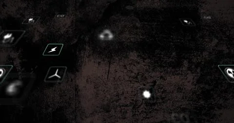 Floating lightning-bolt icon glowing above grunge surface in studio, with UI Stock Illustration