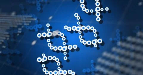 Floating linked chains of white ring nodes drifting across deep blue gradient, 스톡 사진