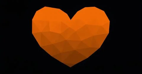 Floating low-poly orange heart hovering in digital void, with triangular face Stock Illustration