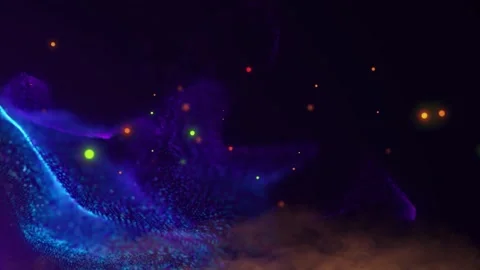 Floating luminous particles swirling in dark space digital abstract motion Stock Footage 345334053