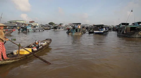 Floating Market Stock Footage 32274630