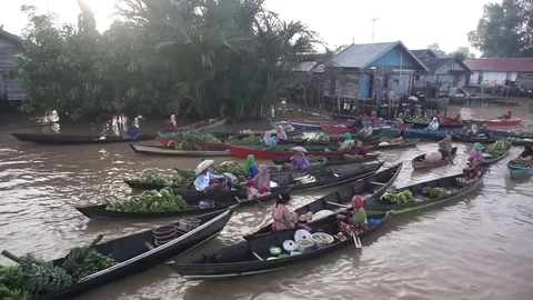 Floating Market Lok Baintan 6 Stock Footage 77071653