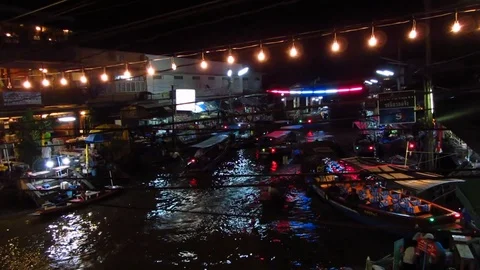 Floating Market at Night Stock Footage 81727717