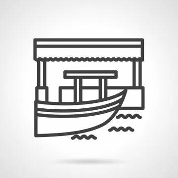 Floating market  simple line vector icon Stock Illustration