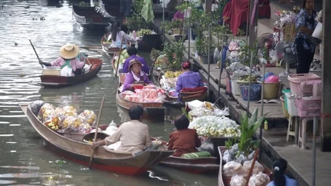 Floating market Thailand river day Stock Footage