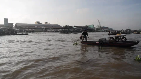 Floating Market in Vietnam Stock Footage 32274801