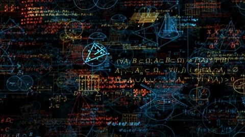Floating math symbols and equations fill the space as the camera navigates .. Stock Footage 283085103