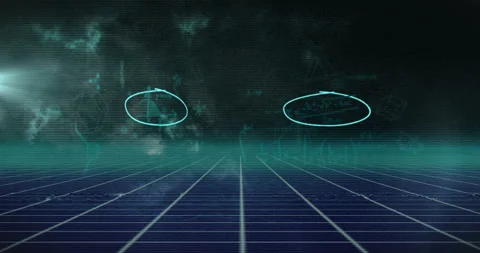 Floating mathematical equations and animation in futuristic digital grid Stock-Footage 304766129