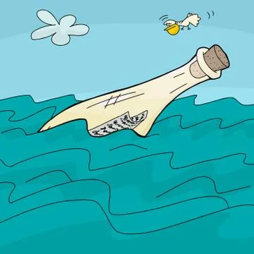 Floating message in bottle Stock Illustration
