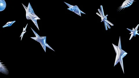 Floating metallic geometric shapes drifting through dark void abstract digital Vídeos de archivo 344416360
