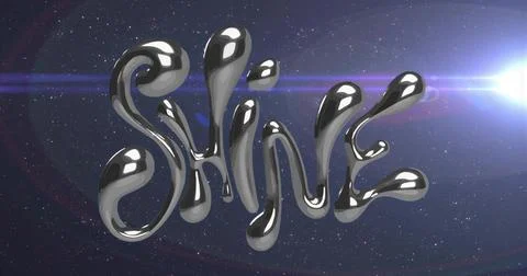 Floating metallic text spelling Shine shimmering across star field, with brig Stock Photos