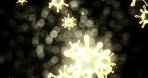 Floating micro organisms illuminate a dark background with a golden glow Stock Footage 318606896