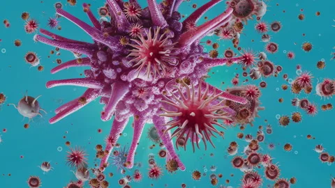 Floating Microbes and Bacteria in blue water Video stock 263978705