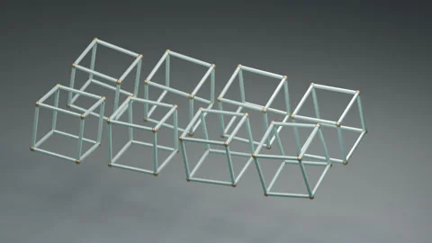 Floating Mint Wireframe Cubes Tilting in a Rhythmic Loop 库存影片 347941192