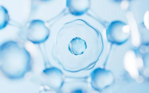 Floating molecular structure and cells in the blue background, 3d rendering. Stock Illustration