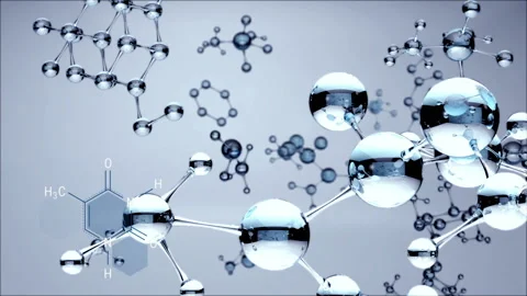 Floating molecular structure and chemical formulas Stock Footage 88496848