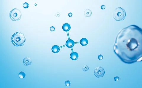 Floating molecular structure in the blue background, 3d rendering. Stock Illustration